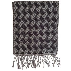 Retreat Cashmere Feel Black and Gray Woven Scarf with Fringe